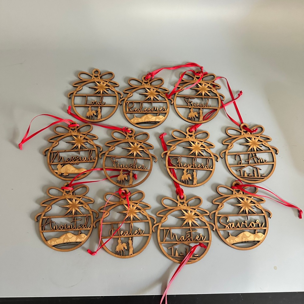 Names of Jesus Wooden Christmas Ornaments Set of 11 Nativity Religious Decor